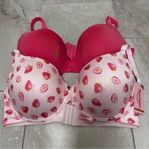 🍓 NWT Juicy Couture Size 42D SET OF 2 Bras Strawberry & Pink
